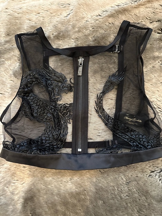 Honey Birdette Other - Honey Birdette Black Sheer Mesh Dragon Zip Crop Top Bra